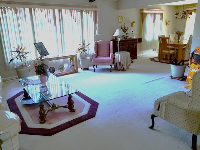 28740 Tavistock Trl, Southfield, MI 48034 - living room featuring carpet and a chandelier