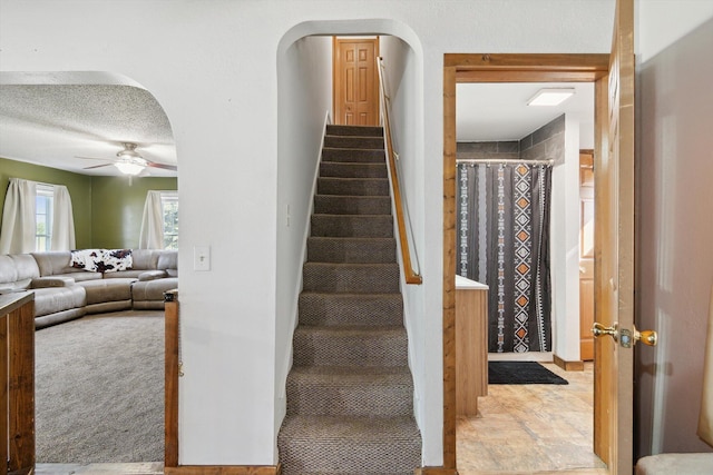 1903 Bucholtz Hwy, Deerfield, MI 49238 - stairway featuring ceiling fan and arched walkways