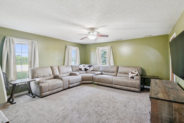1903 Bucholtz Hwy, Deerfield, MI 49238 - carpeted living room featuring healthy amount of natural light, a ceiling fan, and a textured ceiling