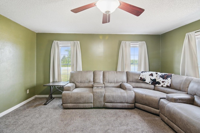 1903 Bucholtz Hwy, Deerfield, MI 49238 - living area featuring plenty of natural light, carpet, ceiling fan, and a textured ceiling