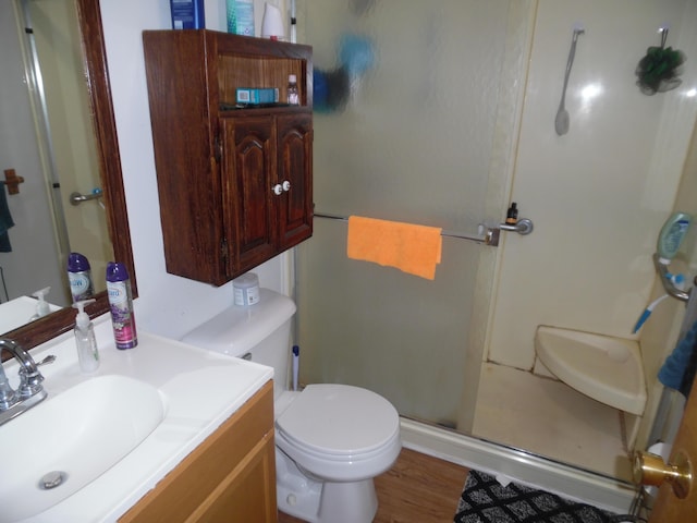 951-955 Bellevue Ave St, Jackson, MI 49202 - bathroom with a shower stall, vanity, and wood finished floors