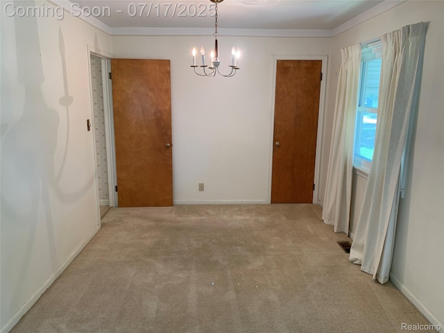 6455 Mayfair St, Taylor, MI 48180 - unfurnished room with a chandelier, carpet floors, and ornamental molding