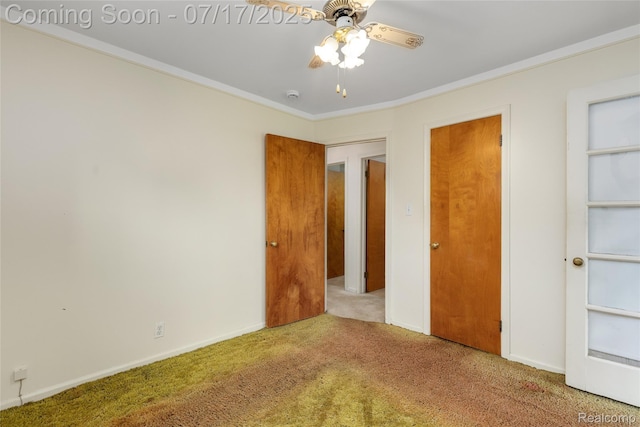 6455 Mayfair St, Taylor, MI 48180 - unfurnished bedroom featuring carpet floors, ornamental molding, and ceiling fan