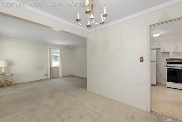 6455 Mayfair St, Taylor, MI 48180 - empty room with a chandelier, light carpet, and crown molding