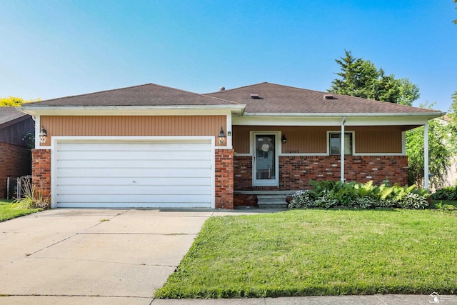 25095 Darin St, Taylor, MI 48180 - view of front facade with brick siding, a front yard, a garage, driveway, and roof with shingles