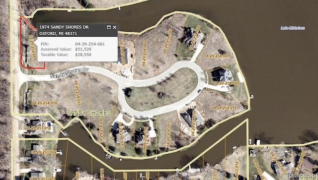 1974 Sandy Shores Dr, Oxford, MI 48371 - map of property location with property boundaries highlighted