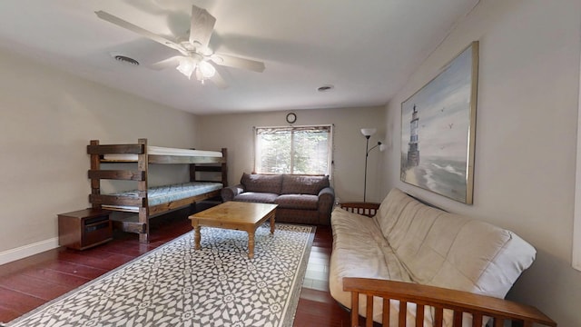 16035 Walnut St, Buchanan, MI 49107 - living room with dark wood finished floors and a ceiling fan