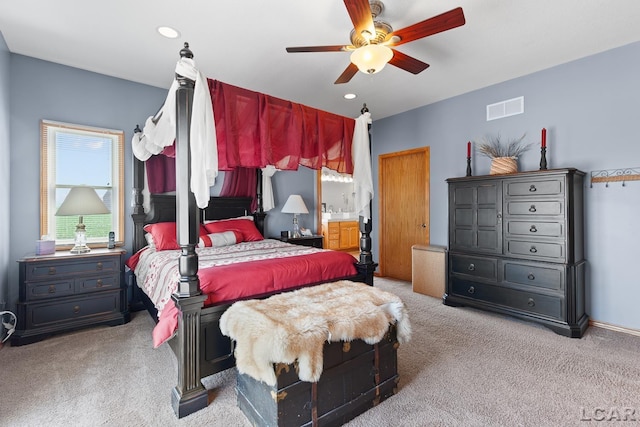 5726 Wolf Creek Hwy, Adrian, MI 49221 - bedroom featuring light colored carpet, recessed lighting, and a ceiling fan