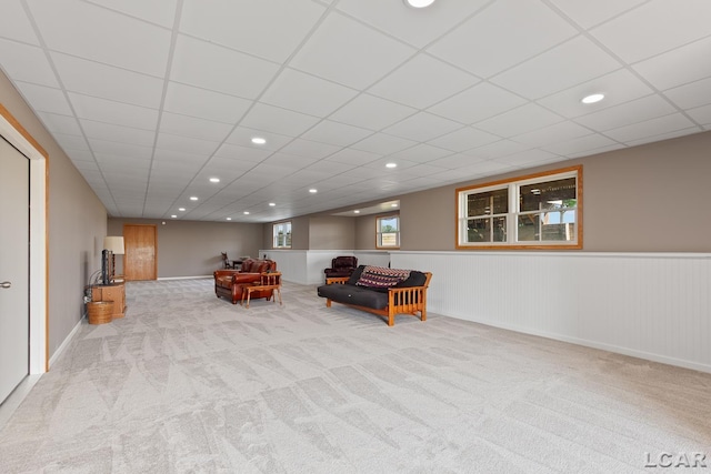 5726 Wolf Creek Hwy, Adrian, MI 49221 - sitting room featuring carpet flooring, a drop ceiling, recessed lighting, and a wainscoted wall