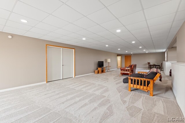 5726 Wolf Creek Hwy, Adrian, MI 49221 - living room featuring light carpet, recessed lighting, and a drop ceiling