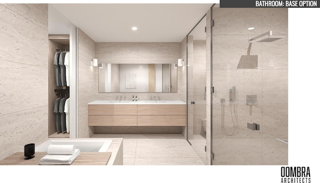 2827 John R St Unit 3, Detroit, MI 48201 - bathroom with double vanity, a stall shower, and recessed lighting