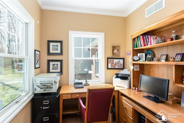 office area with crown molding