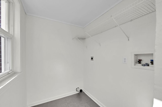 laundry room featuring electric dryer hookup, hookup for a washing machine, and ornamental molding