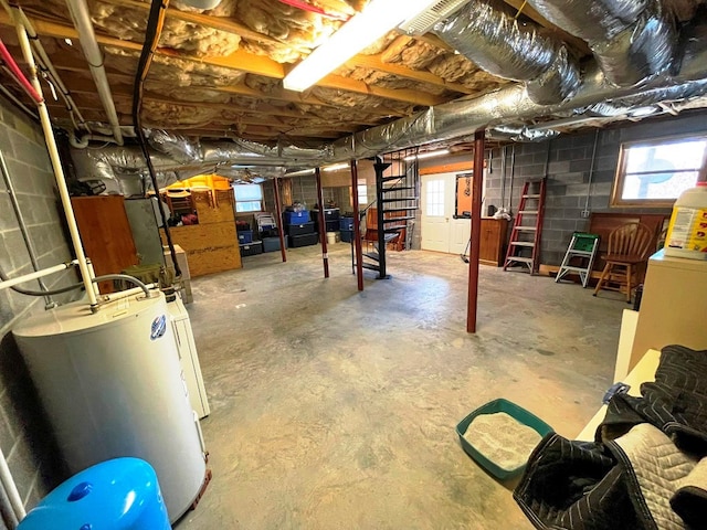 basement featuring water heater