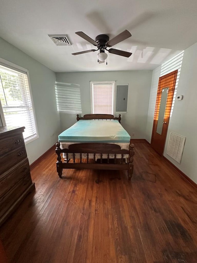 194 Gate Rd, Richlands, VA 24641 - bedroom featuring hardwood / wood-style flooring, electric panel, and a ceiling fan
