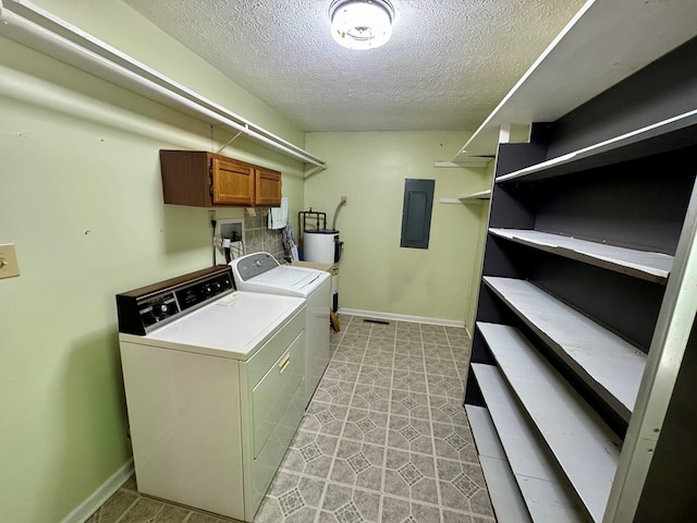 15296 Blueberry Ln, Chilhowie, VA 24319 - laundry area with electric panel, cabinet space, separate washer and dryer, a textured ceiling, and baseboards