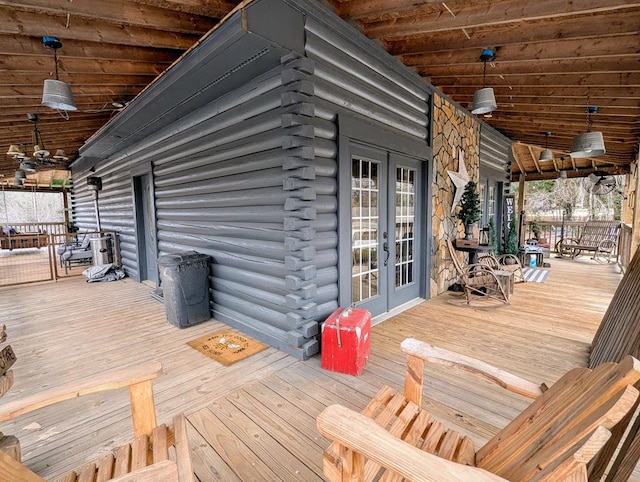 wooden deck with french doors