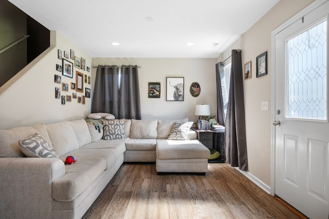 1048 Preston Dr, Radford, VA 24141 - living room featuring dark wood-type flooring and recessed lighting