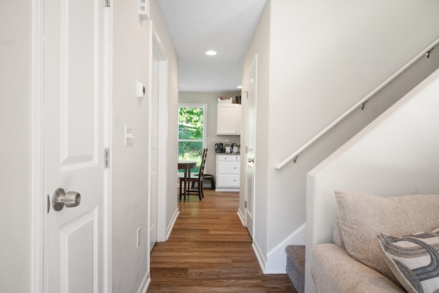1048 Preston Dr, Radford, VA 24141 - hall featuring dark wood-type flooring, recessed lighting, and stairs