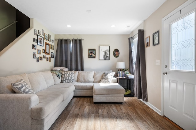 1048 Preston Dr, Radford, VA 24141 - living room featuring plenty of natural light, dark wood-type flooring, and recessed lighting