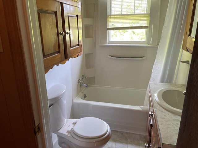 419 Adams St, Marion, VA 24354 - bathroom featuring shower / bathtub combination with curtain, vanity, and tile patterned flooring