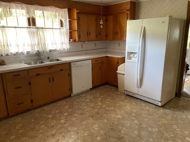 419 Adams St, Marion, VA 24354 - kitchen with white appliances, light countertops, and brown cabinets
