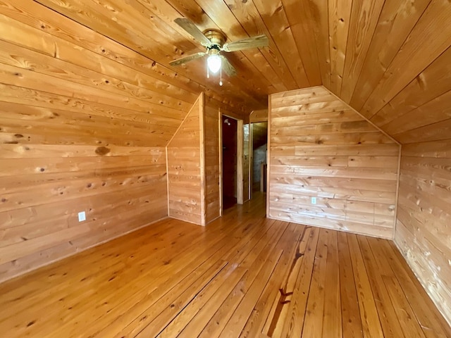 bonus room with hardwood / wood-style floors, wooden ceiling, and wood walls