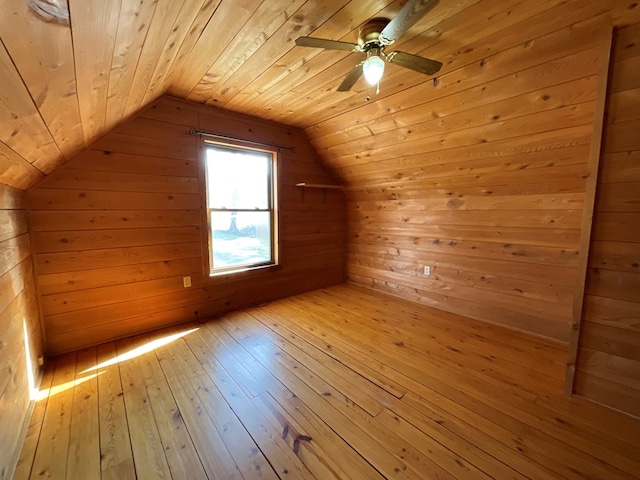 additional living space featuring a sauna, wood walls, light wood finished floors, lofted ceiling, and wood ceiling