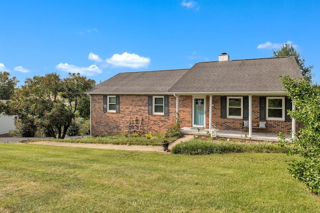 1103 Panorama Dr, Abingdon, VA 24210 - view of front facade featuring brick siding, a front lawn, a chimney, covered porch, and roof with shingles