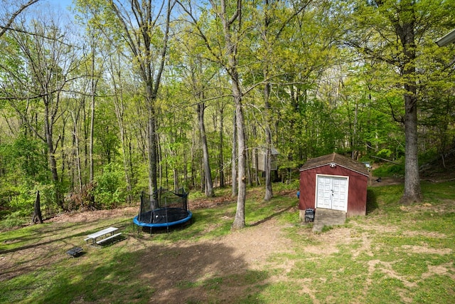 156 Ridgecrest St, Bluefield, VA 24605 - view of green lawn with a trampoline, a shed, and an outdoor structure