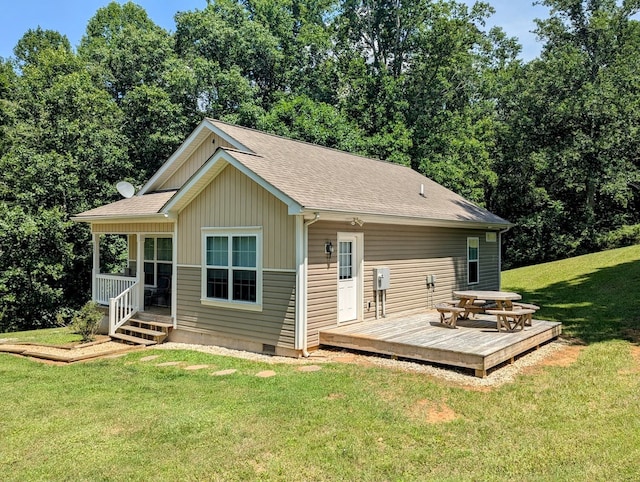 1251 Epperly Mill Rd, Floyd, VA 24091 - back of house featuring a yard, a shingled roof, board and batten siding, and a deck