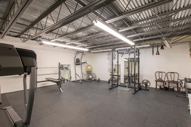 gym with concrete block wall