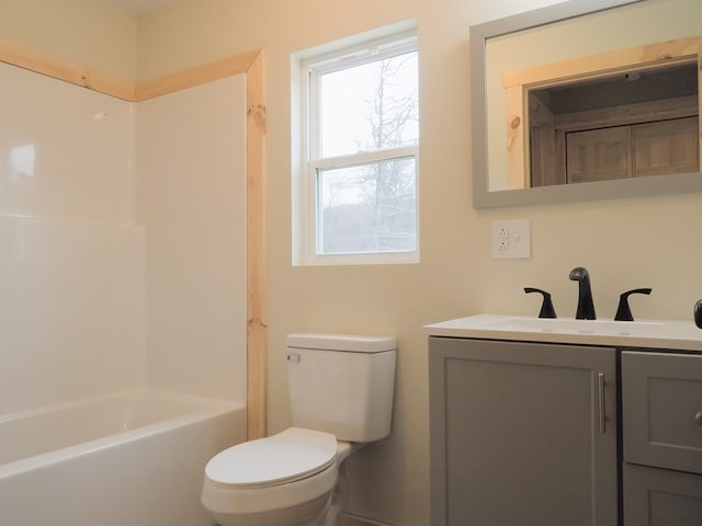 full bathroom featuring vanity, shower / bathing tub combination, and toilet