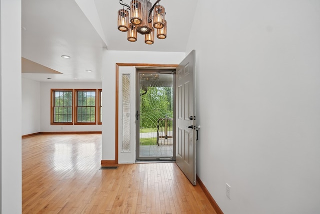271 Burgan Rd, Pennington Gap, VA 24277 - foyer with a chandelier, baseboards, light wood-style flooring, and recessed lighting