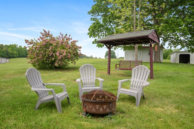 411 Courtland Cir, Galax, VA 24333 - view of green lawn with a fire pit and an outbuilding