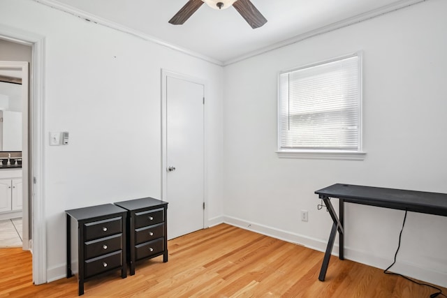 411 Courtland Cir, Galax, VA 24333 - misc room featuring ceiling fan, light wood-type flooring, ornamental molding, a sink, and baseboards