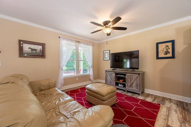 1610 Pope Rd, Ivanhoe, VA 24350 - living area with crown molding, wood finished floors, and a ceiling fan