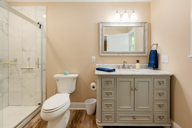 1610 Pope Rd, Ivanhoe, VA 24350 - bathroom with a stall shower, vanity, and wood finished floors