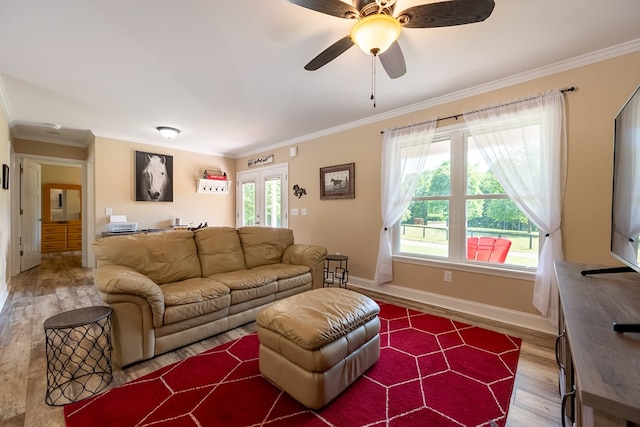 1610 Pope Rd, Ivanhoe, VA 24350 - living area with wood finished floors, crown molding, and a ceiling fan