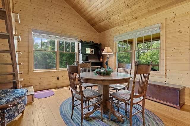 558 Pops Peak Rd, Fancy Gap, VA 24328 - dining room featuring lofted ceiling, wooden walls, healthy amount of natural light, wooden ceiling, and wood finished floors
