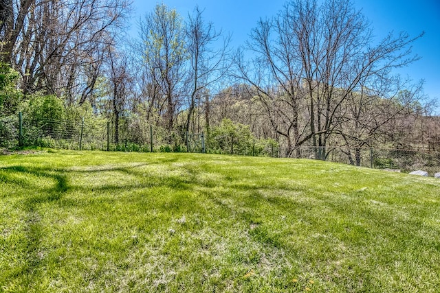 view of yard featuring fence and a view of trees