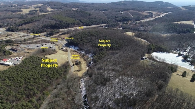 drone / aerial view featuring a mountain view