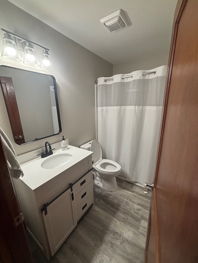 1105 N Main St, Hillsville, VA 24343 - bathroom with wood finished floors, vanity, and a shower with shower curtain