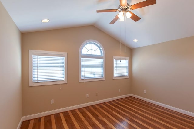 16084 Old Jonesboro Rd, Bristol, VA 24202 - empty room with a ceiling fan, wood finished floors, lofted ceiling, and recessed lighting