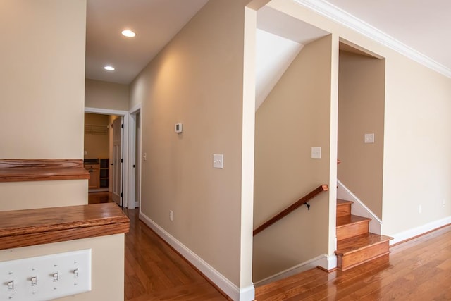 16084 Old Jonesboro Rd, Bristol, VA 24202 - hallway featuring wood finished floors, stairs, and recessed lighting