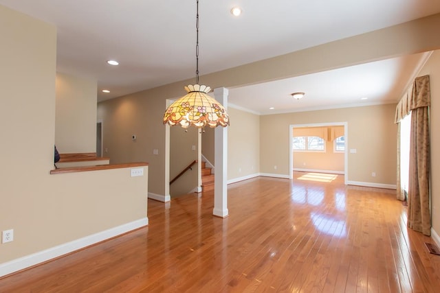 16084 Old Jonesboro Rd, Bristol, VA 24202 - spare room with stairway, recessed lighting, ornamental molding, and light wood-style flooring