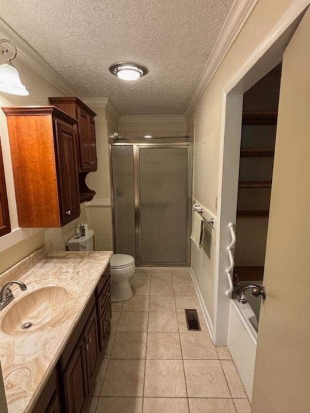 319 Bogey Dr, Abingdon, VA 24211 - full bathroom featuring vanity, a stall shower, tile patterned floors, and a textured ceiling