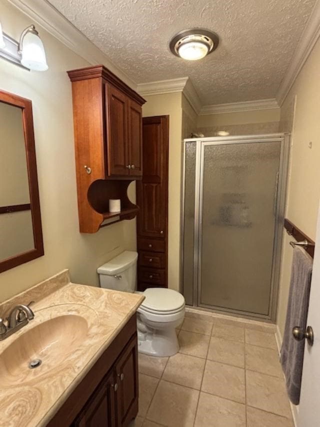 319 Bogey Dr, Abingdon, VA 24211 - bathroom with vanity, a stall shower, tile patterned flooring, and a textured ceiling
