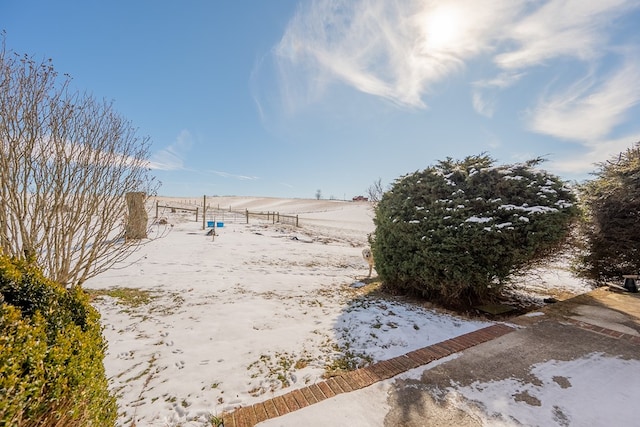 view of yard layered in snow