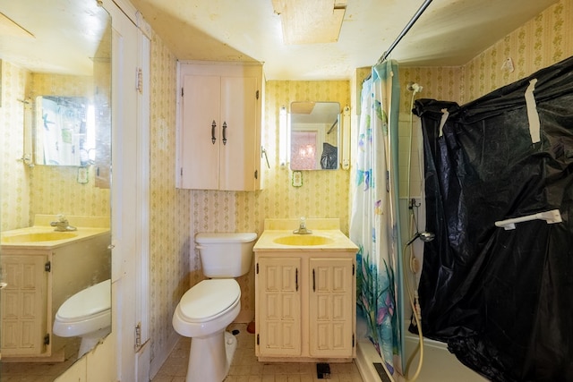 full bathroom featuring vanity, toilet, and shower / bathtub combination with curtain